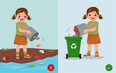 no tirar basura ilustración niña comportamiento correcto e incorrecto arrojar basura en el