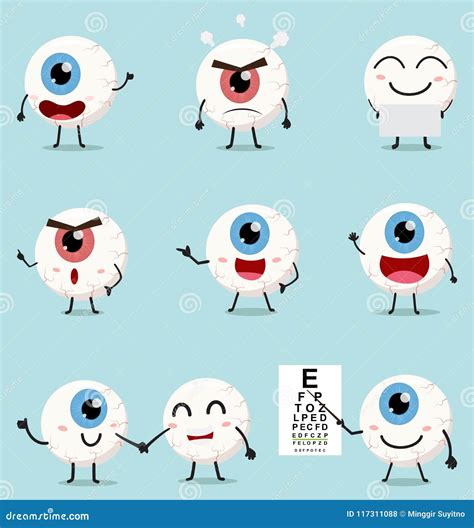 Cute Eyeball Cartoon Collection Set Stock Vector Illustration Of