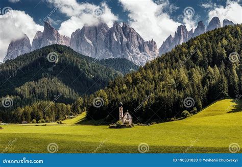 Wonderful Sunny Landscape Of Dolomite Alps St Johann Church Santa