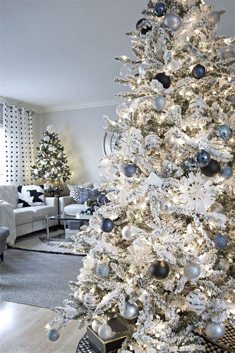 20 White Christmas Tree With Blue And Silver Decorations Decoomo