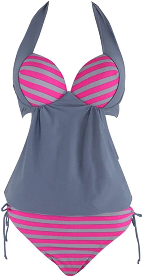 Teedoc Womens Striped Halter Top Two Piece Swimsuit Cute Tankini Top