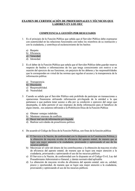 Simulacro Examen Certificacion Osce Con Respuesta Examen De