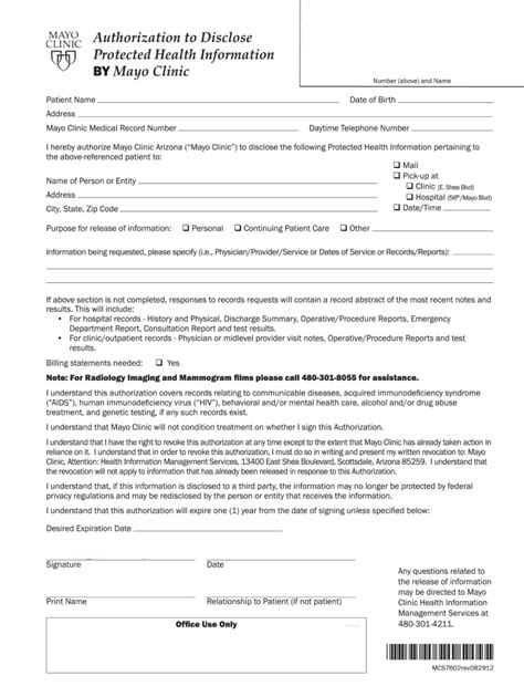 Mayo Clinic Medical Records Release Form Fill Out And Sign Online Dochub