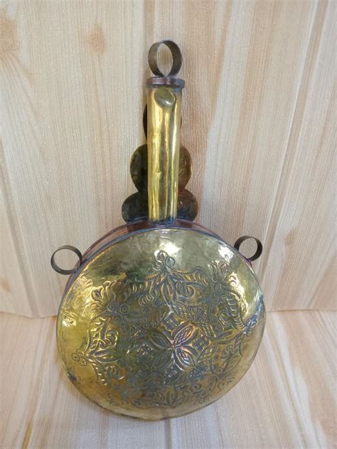 Vintage Collectible Brass Copper Canteen Vessel 28cm Carving Hobbies