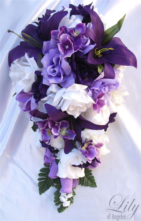 17pcs Wedding Cascade Bridal Bouquet Silk Flower Teardrop