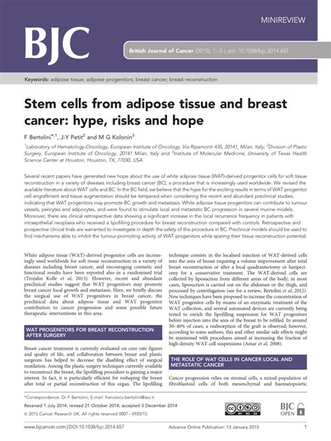 Pdf Stem Cells From Adipose Tissue And Breast Cancer Hype Risks And