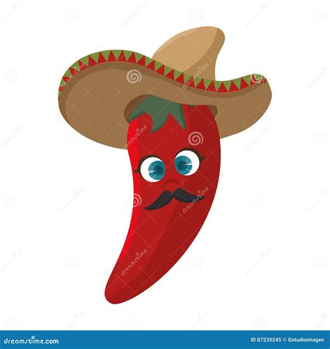 Cartoon Red Hot Chili Pepper With Mexican Hat Stock Vector