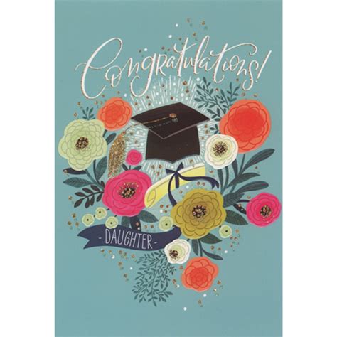 Pictura Grad Cap With Glitter Tassel Diploma And Flowers On Blue