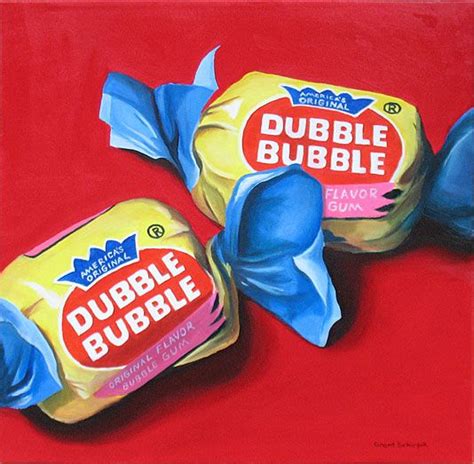 Two Blue And Yellow Bubble Gums On A Red Surface