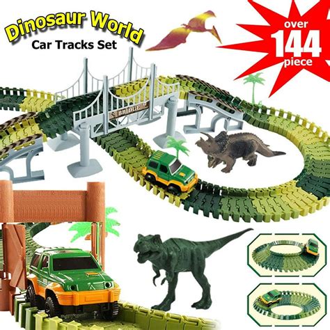 Dinosaur Track Toy 144pcs Dinosaur Toys Race Car Flexible Track Sets