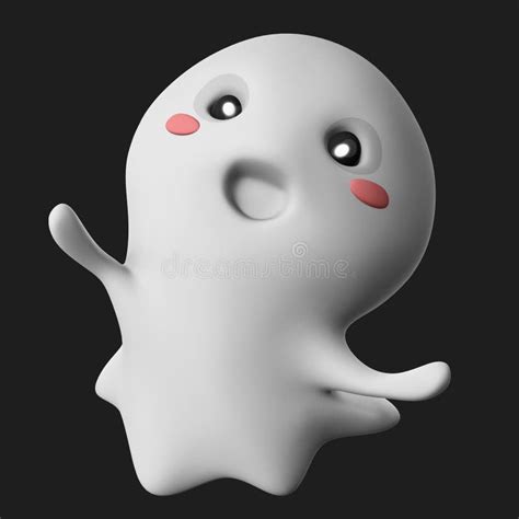 3d Rendering Of A Cute And Happy Ghost Isolated On A Dark Background