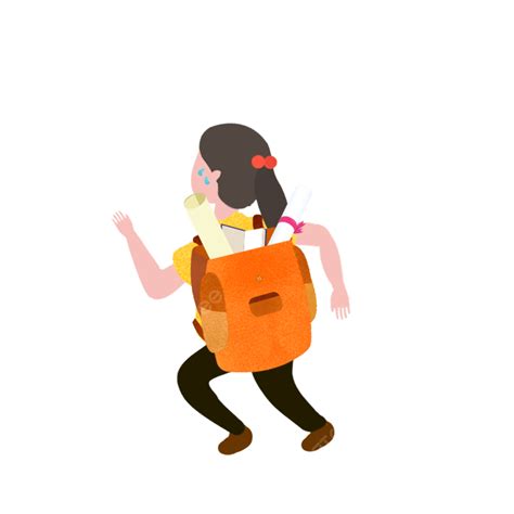 A Little Girl Running Around In Class Girl Run School Bag Png