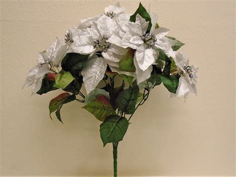Silver Christmas Poinsettia Bush Artificial Silk Flowers 23 Bouquet 7