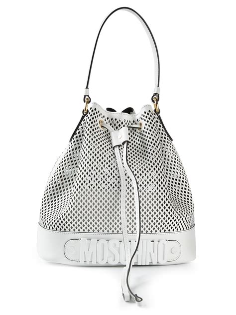 Moschino Perforated Bucket Bag In White Lyst