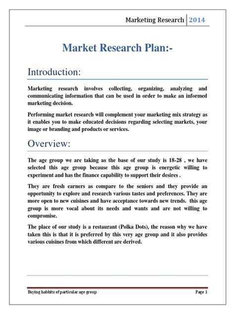 Market Research Plan Final Pdf Marketing Research Restaurants
