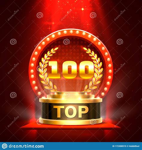 Top 100 Best Podium Award Sign Golden Object Stock Vector