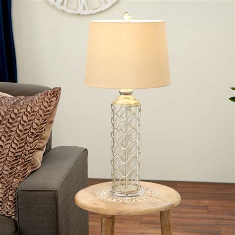 Decmode 30 Inch Traditional Latticed Metal And Glass Table Lamp