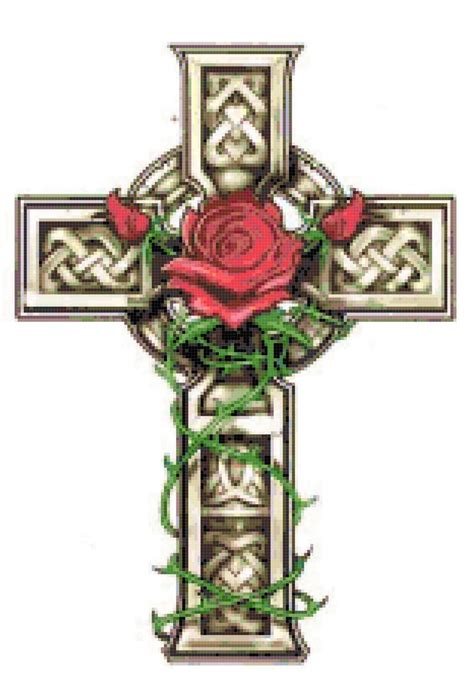 Celtic Cross With Rose And Vines Cross Stitch Pattern Religious