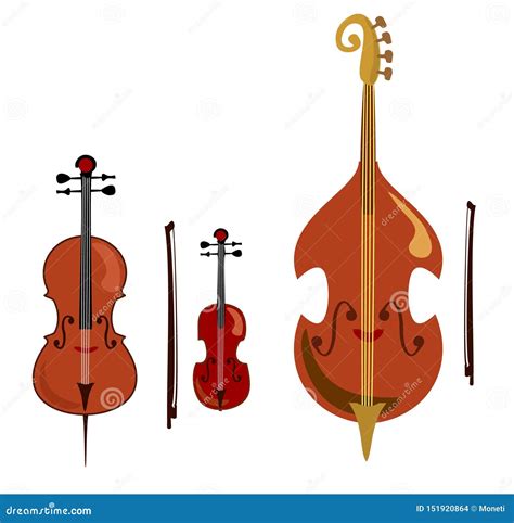 Violin Cello And Double Bass Stringed Music Instruments Stock