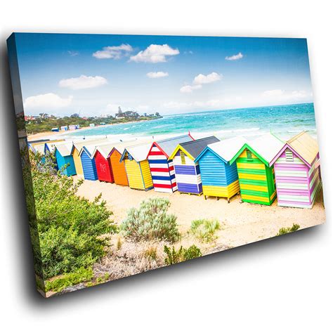 Colourful Beach Huts Retro Scenic Canvas Wall Art Large Picture Prints