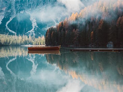 3840x2160px 4k Free Download Mountain Lake Boat Reflection