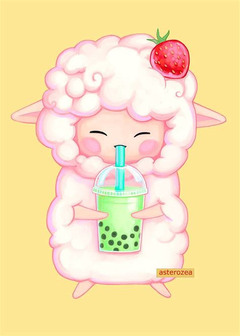 Cute Sheep Drinking Bubble Tea 5x7 Kawaii Boba Tea Art Etsy Hong Kong