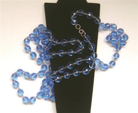 Vintage Blue Faceted Glass Bead Necklace Stunning Retro Faceted