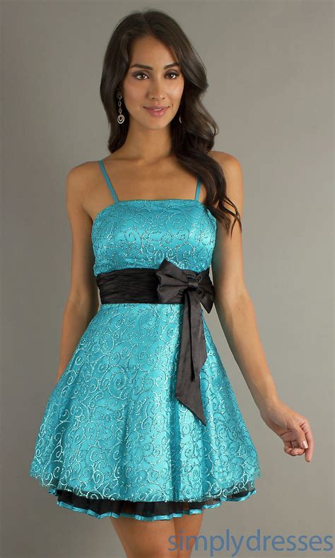 Short A Line Spaghetti Strap Prom Dress With Bow Prom Dresses Junior