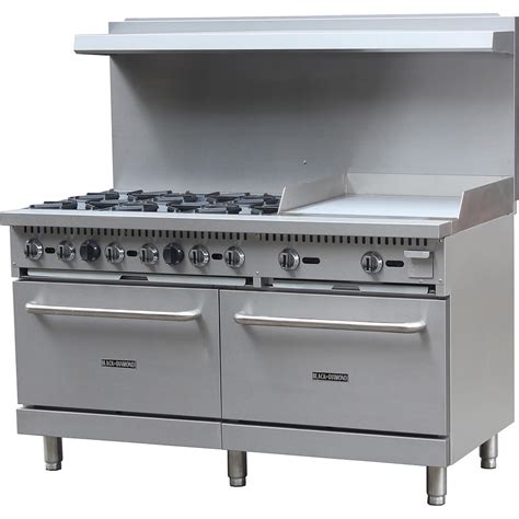 Adcraft Stainless Steel 6 Burner Gas Stove With 2 Ovens And Griddle