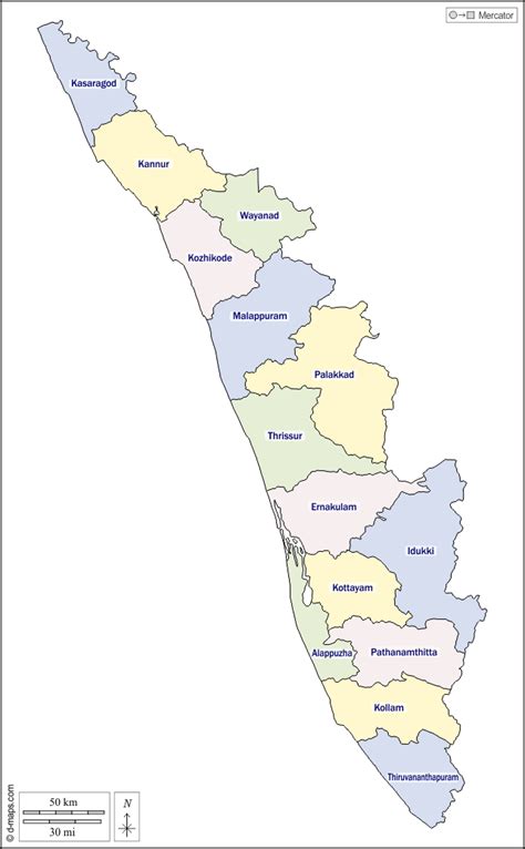 Image Of Kerala Map Kerala District Map It Is A Narrow Strip Of Hot