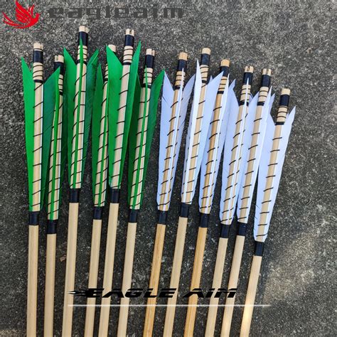 32inch White Green Medieval Wooden Arrows Handmade Shaft Practice
