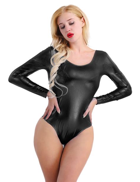 sexy women s shiny metallic patent leather high cut thongs bodysuits swimsuit ebay