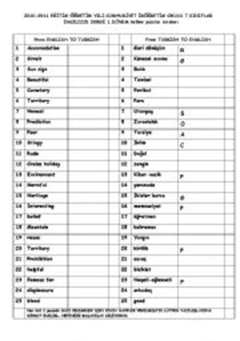 The cards can be cut out if des. English worksheets: 7th grade vocabulary exam
