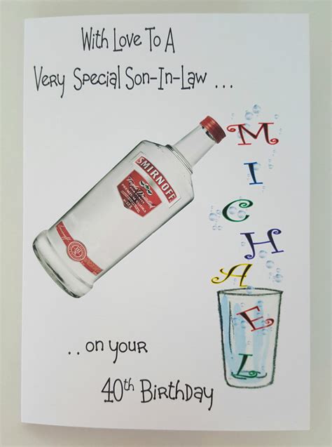 Personalised Large 40th Vodka Birthday Card Son In Law Friend 39th 38th