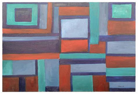 Unknown Geometric Abstract Mid Century Vintage Oil Painting At