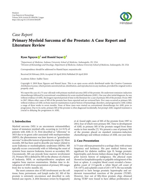 Pdf Primary Myeloid Sarcoma Of The Prostate A Case Report And Literature Review