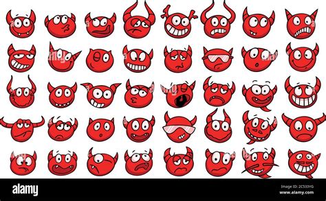 Set Of Funny Devil Faces Vector Illustration Stock Vector Image And Art