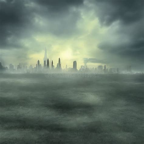 Abstract Fictional Scary Dark Wasteland City Background Far Off City