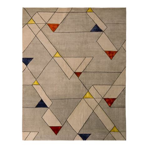 Mid Century Modern Style Rug Silver Gray Geometric Pattern By Rug