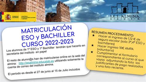 MatriculaciÓn Eso Y Bachillerato Curso 2022 2023 Noticias Sistema
