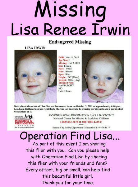 Please Re Pin And Re Post To Help Find Lisa Renee Irwin Missing Child