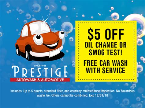 Oil Change And Smog Check Coupon Prestige Autowash And Automotive