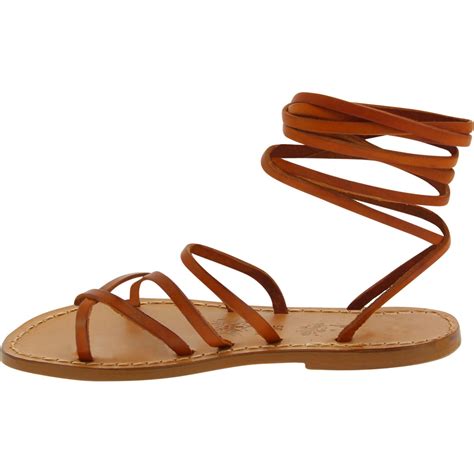 Womens Tan Strappy Leather Sandals Handmade In Italy The Leather