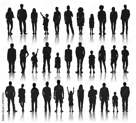 Silhouettes Group Of Diversity People In A Row Concept Stock Vector