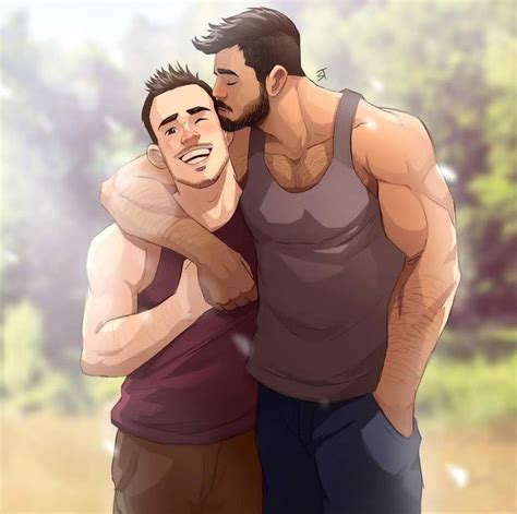 gay art two men hugging in nature