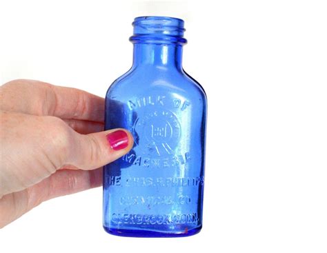 Vintage Blue Glass Milk Of Magnesia Bottle By The Chas H Etsy