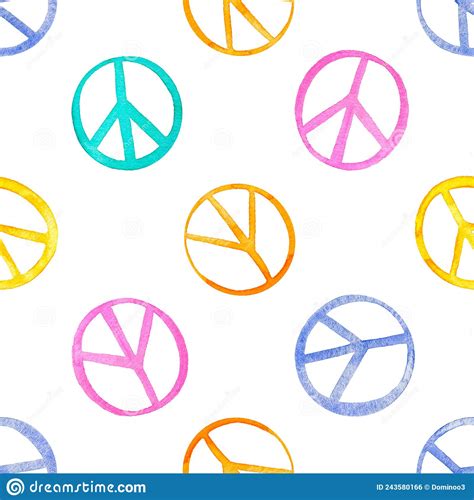 Watercolor Peace Symbol Seamless Pattern Colourful Abstract Print
