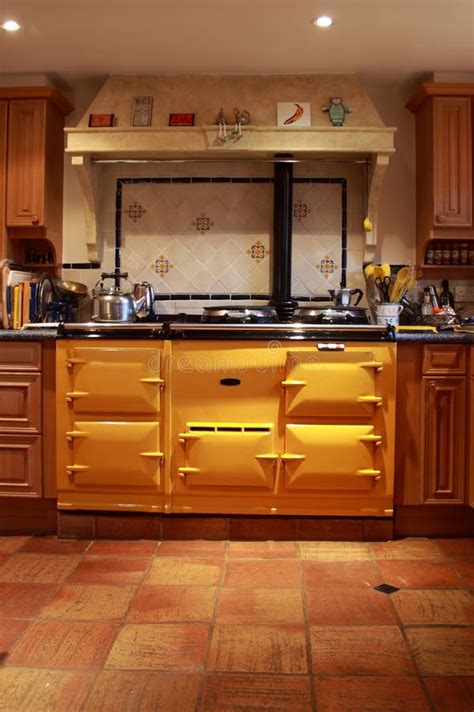 Yellow Range Oven In A Lovely Kitchen Stock Photo Image Of Hood
