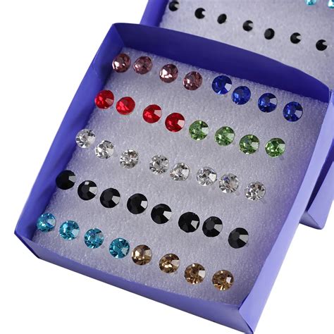 Pairs Box Elegant Multi Color Stone Crystal Studs Earrings Set Avoid