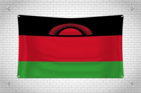 Malawi Vlag Opknoping Op Bakstenen Muur 3d Tekening Vlag Aan De Muur